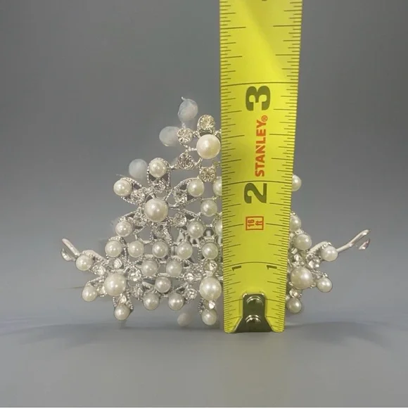 Princess Tiara Comb Wedding Communion Hair /Veil Faux Pearl Rhinestone Accessory - Picture 5 of 6